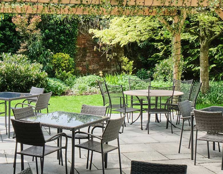 Tables set out in the garden