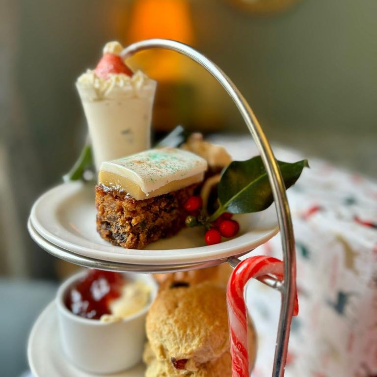 festive afternoon tea including a slide of xmas cake