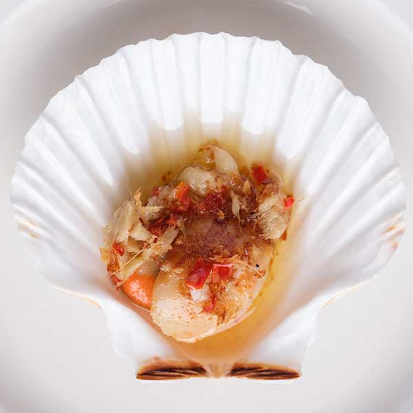 Cornish scallop with chilli, garlic and ginger in the garden restaurant