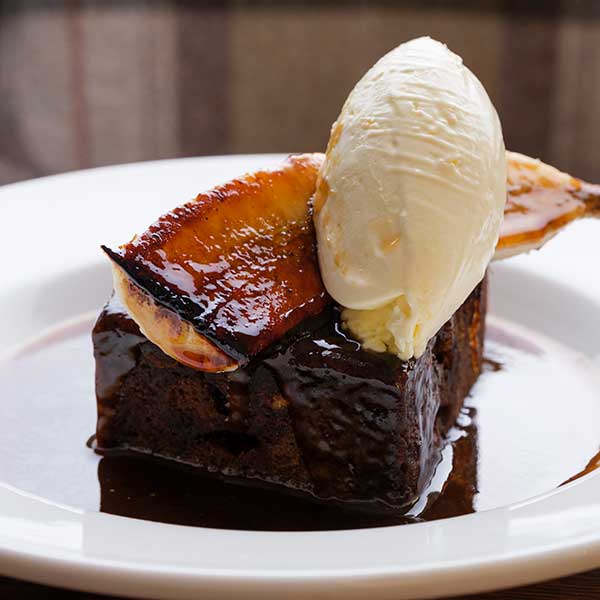 Sticky toffee pudding with caramelised banana in the garden restaurant