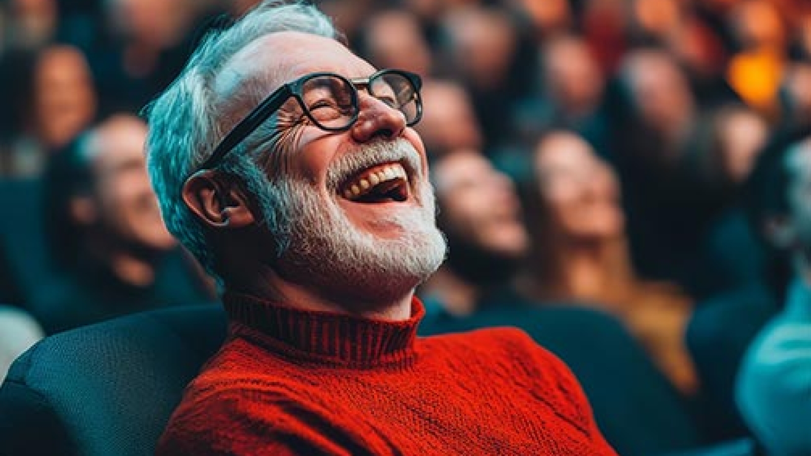 Theatre Audience with man smiling and enjoying a performance