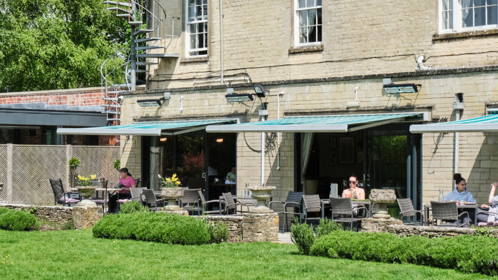 people eating in the garden