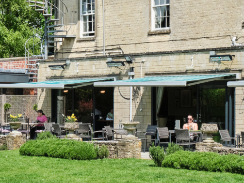 people eating in the garden