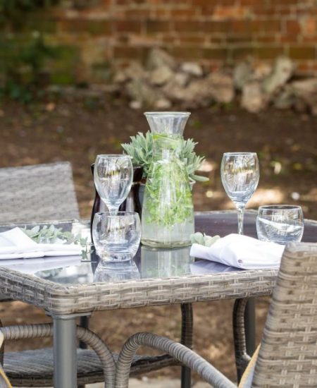 Table set up to eat outside on the terrace