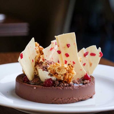 Dark chocolate delice in the garden restaurant