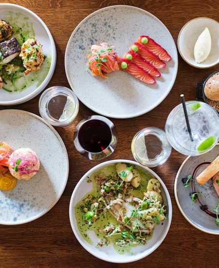 A selection of Dinner menu dishes on a table in the Garden Restaurant