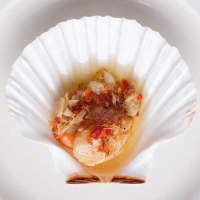 Cornish scallop with chilli, garlic and ginger in the garden restaurant