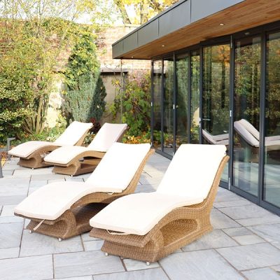 Relaxation loungers in the sunshine on the Spa outside terrace
