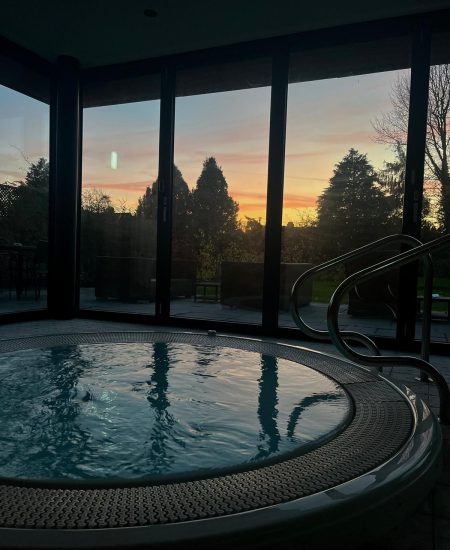 Sunset looking out to the garden from the Jacuzzi at Spa in the Garden